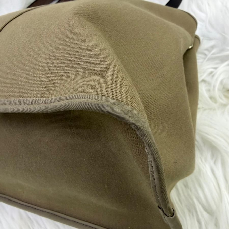 HERMES Canvas Cabag Silver Buckle Handle Shoulder Bag Elephant Gray-5