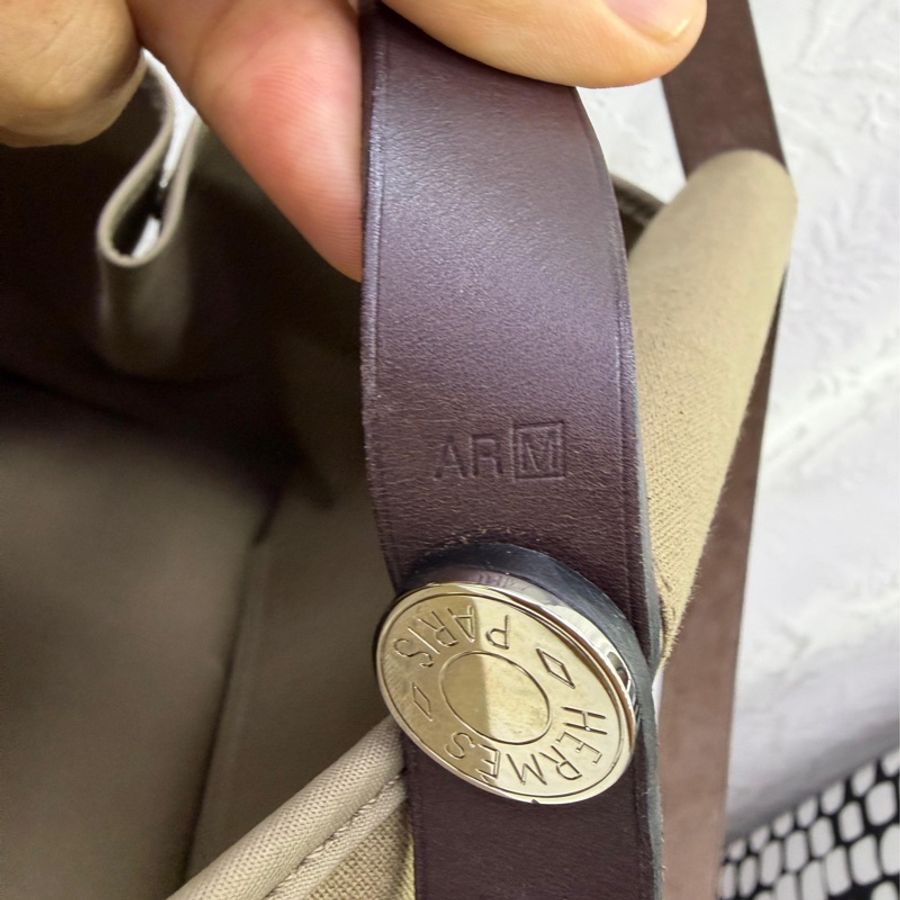 HERMES Canvas Cabag Silver Buckle Handle Shoulder Bag Elephant Gray-11