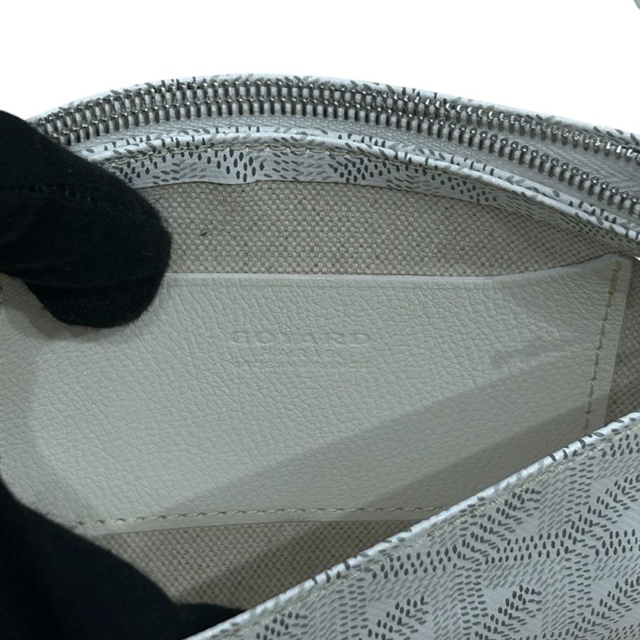 GOYARD 戈雅 翻蓋包 手拿肩背包 塗層帆布 白色 銀扣-12