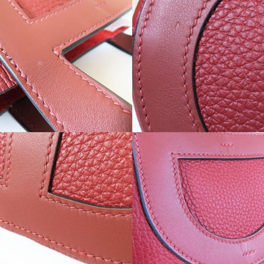 【巴黎站二手名牌專賣店】*現貨*HERMES 愛馬仕 真品*B刻朱砂紅金釦In the Loop18豬鼻子菜籃子水桶手提包-7