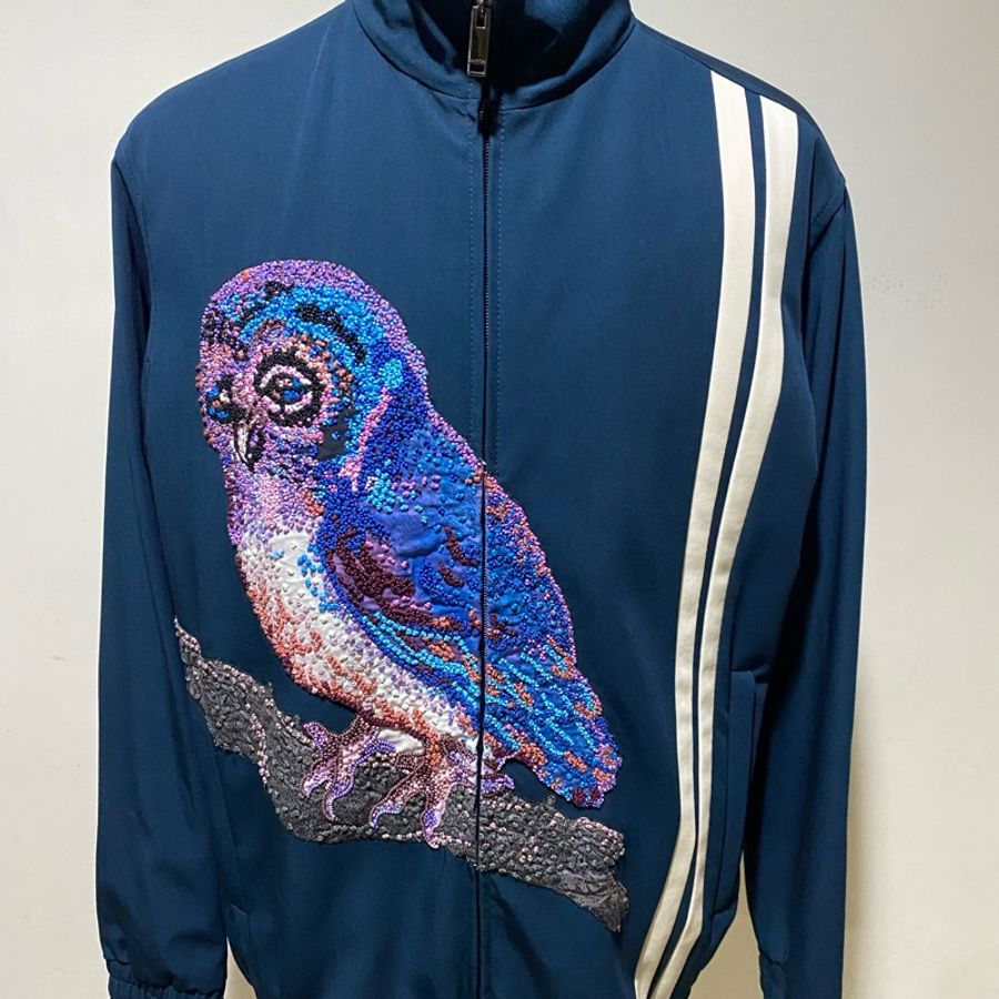 VALENTINO 綠色刺繡貓頭鷹圖案立領外套-0