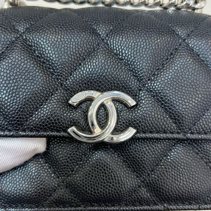 Chanel香奈兒 黑銀荔枝牛琺瑯手柄mini鏈條包小廢包-2