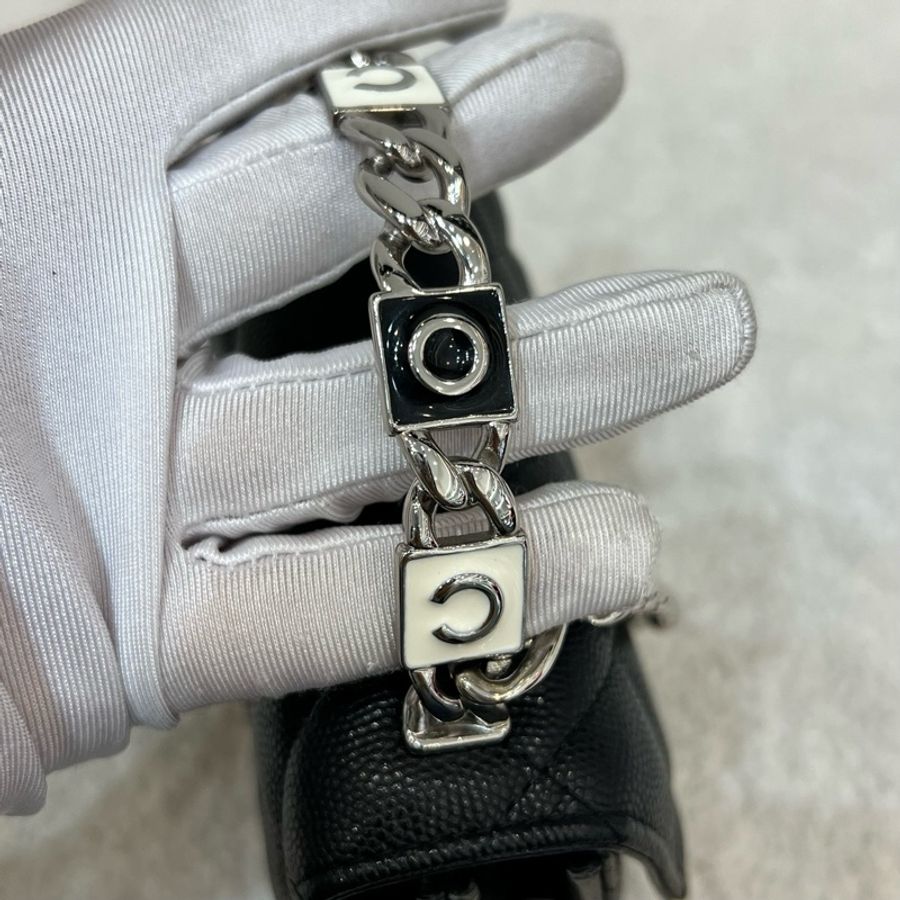 Chanel香奈兒 黑銀荔枝牛琺瑯手柄mini鏈條包小廢包-20