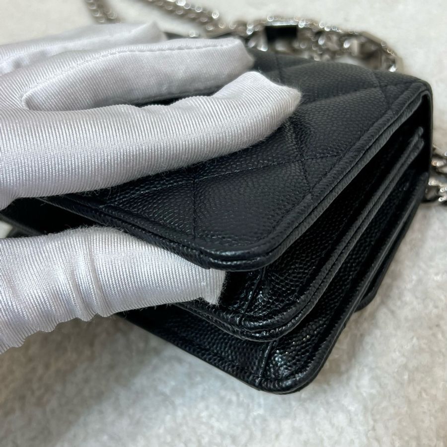 Chanel香奈兒 黑銀荔枝牛琺瑯手柄mini鏈條包小廢包-22