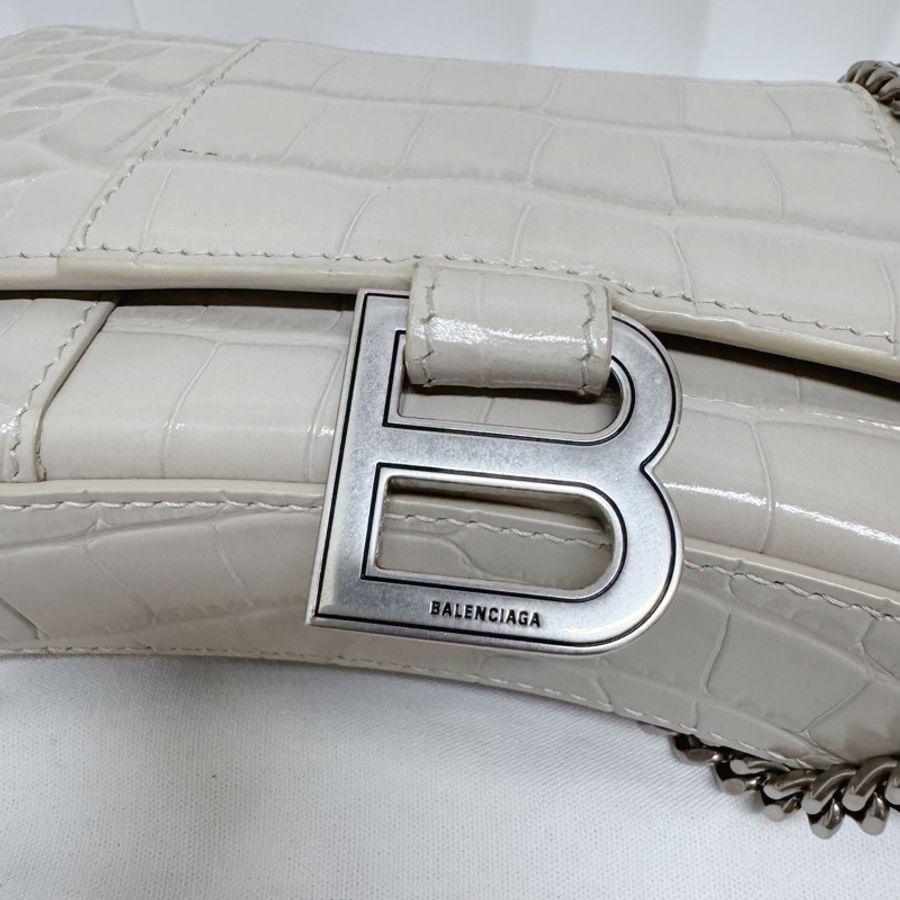 巴黎世家Balenciaga淺灰色牛皮鰐壓紋Hourglass沙漏WOC單肩包百搭色-1