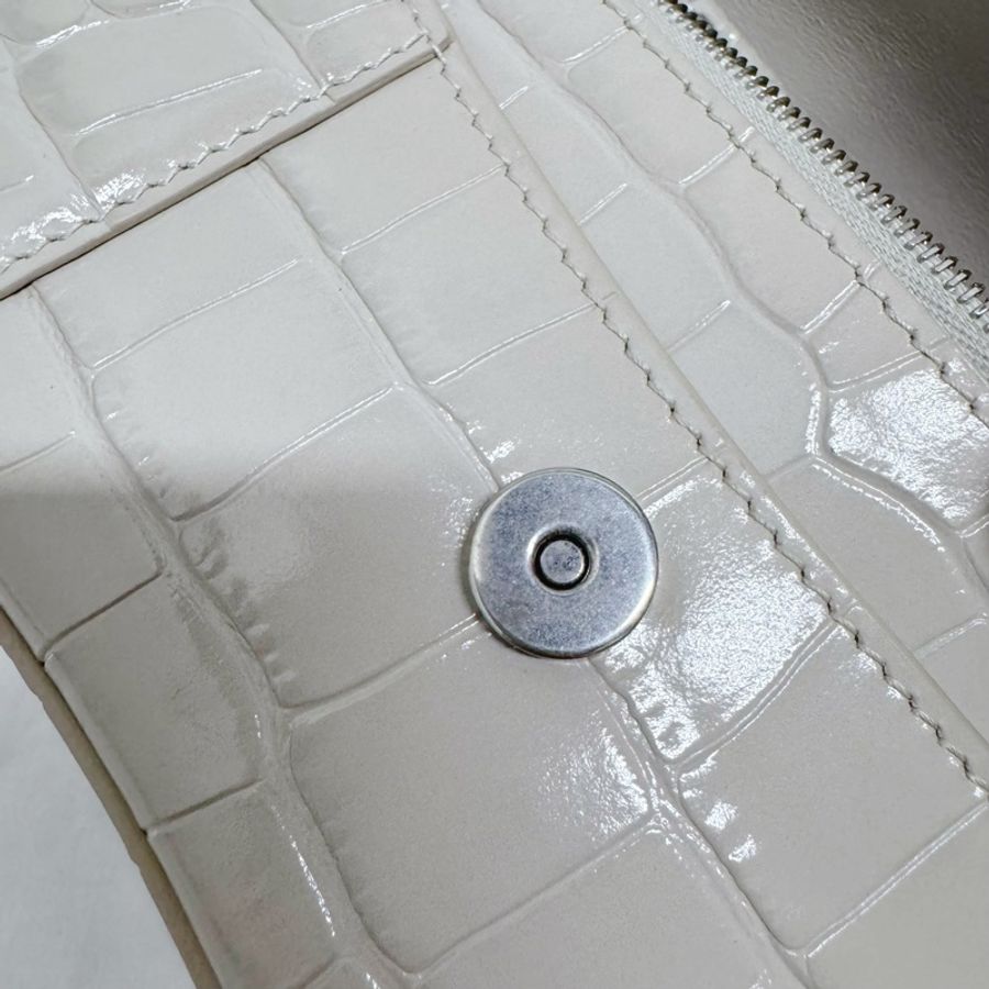 巴黎世家Balenciaga淺灰色牛皮鰐壓紋Hourglass沙漏WOC單肩包百搭色-3