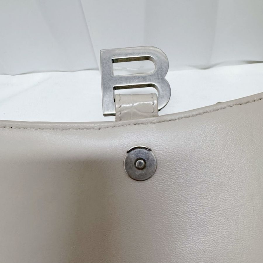巴黎世家Balenciaga淺灰色牛皮鰐壓紋Hourglass沙漏WOC單肩包百搭色-10
