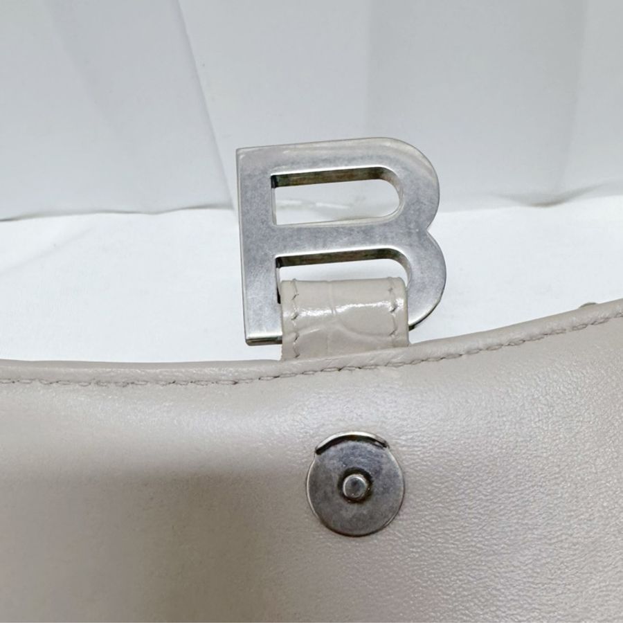 巴黎世家Balenciaga淺灰色牛皮鰐壓紋Hourglass沙漏WOC單肩包百搭色-12