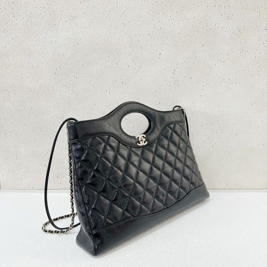 Chanel31 bag 黑金油蠟皮 横版-2