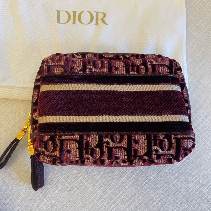 DIOR 酒紅色 化妝包老花天鵝絨 化妝包-1