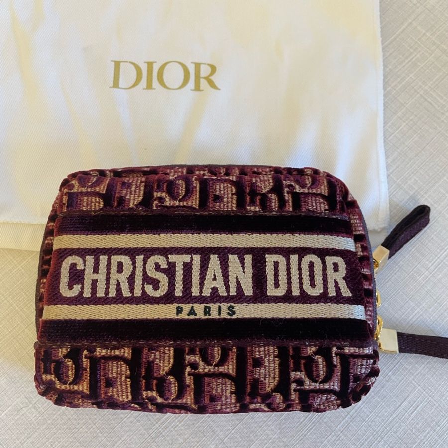 DIOR 酒紅色 化妝包老花天鵝絨 化妝包-2