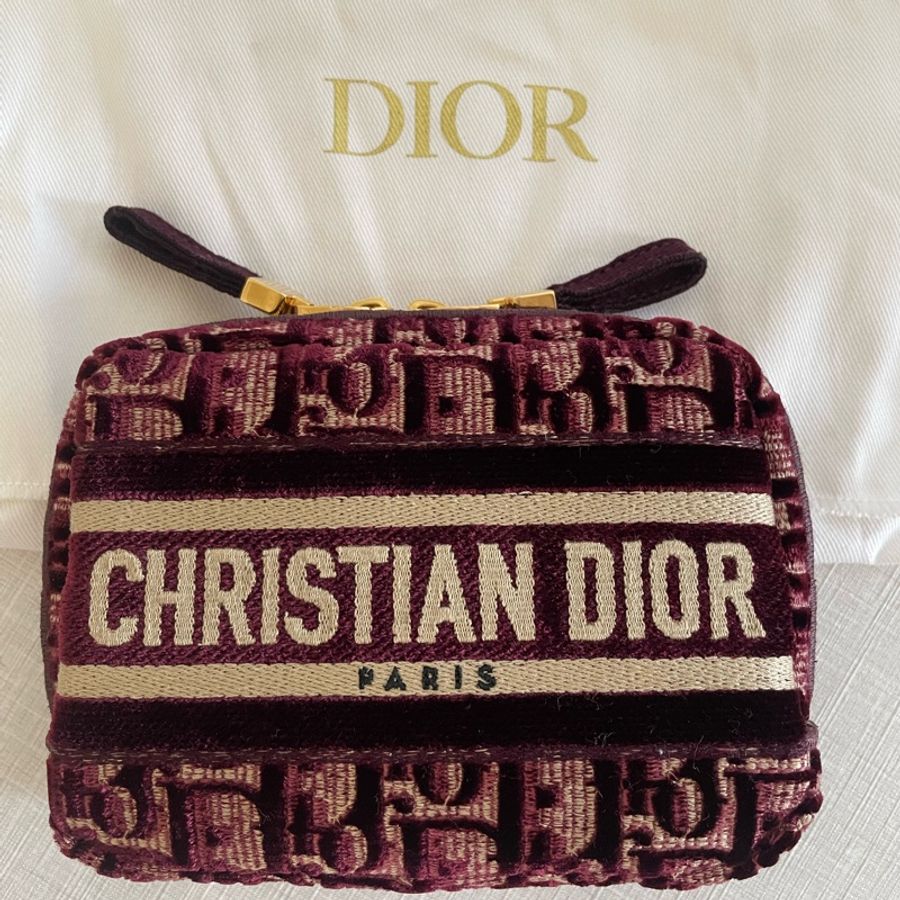 DIOR 酒紅色 化妝包老花天鵝絨 化妝包-5