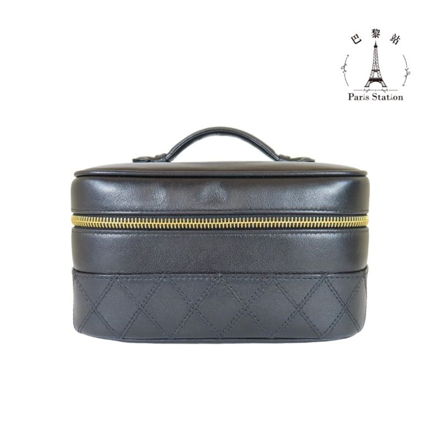 【巴黎站二手名牌專賣店】*現貨*CHANEL香奈兒真品*Vintage Vanity黑色牛皮手提化妝箱-0