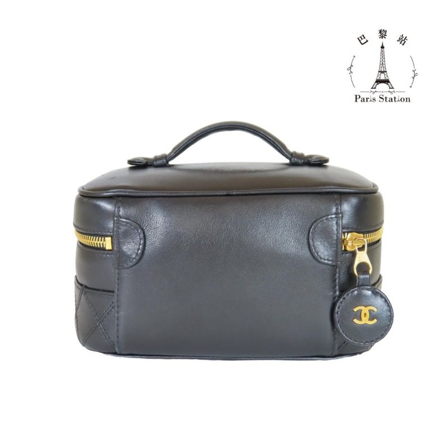 【巴黎站二手名牌專賣店】*現貨*CHANEL香奈兒真品*Vintage Vanity黑色牛皮手提化妝箱-1