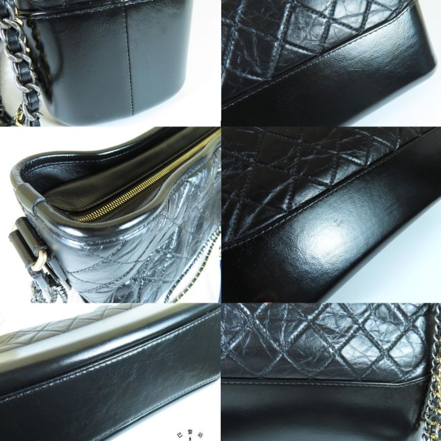【巴黎站二手名牌專賣店】*現貨*CHANEL香奈兒真品*GABRIELLE黑色牛皮菱格紋雙色鍊流浪包斜背包 肩背包(大)-6