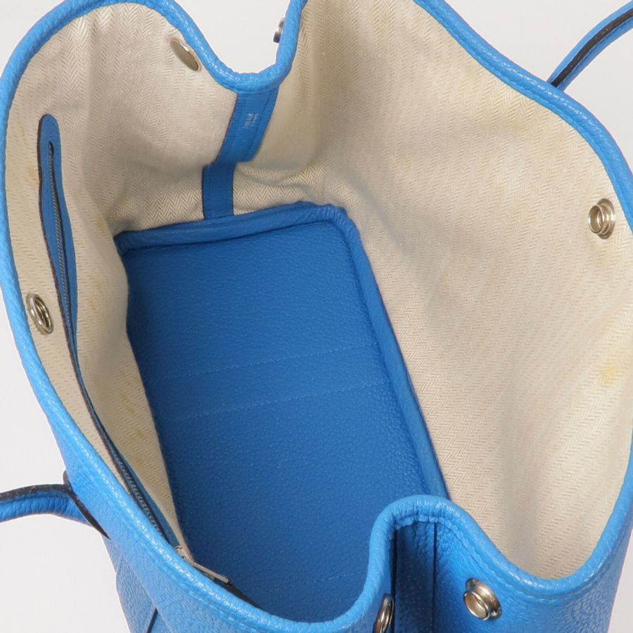 HERMES 【激減優惠】Clemence皮革Garden Party TPM銀扣手挽袋Turquoise-4