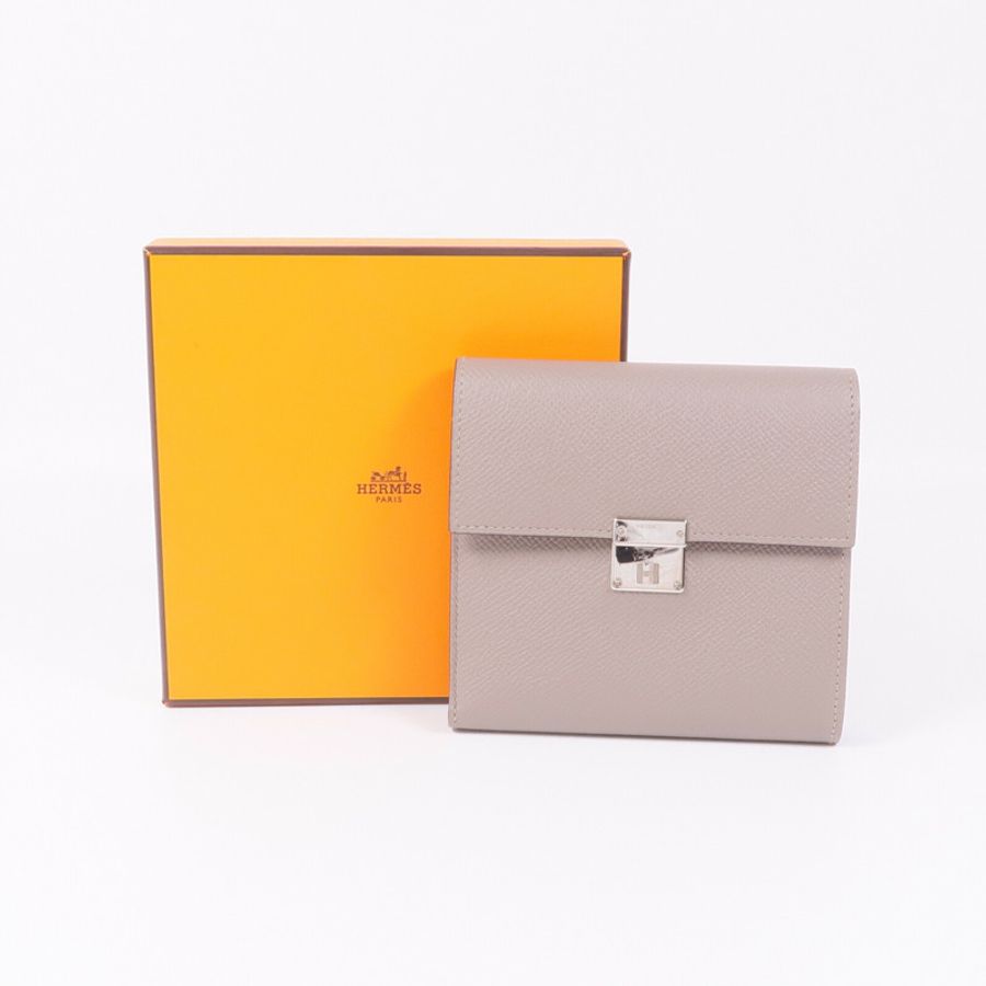 HERMES 【激減優惠】Epsom皮革Clic Wallet銀扣錢包Etoupe-14