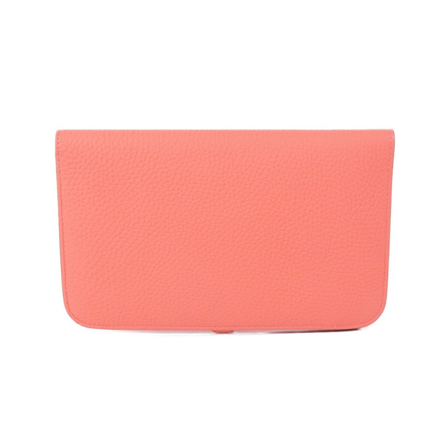 HERMES Clemence皮革Dogon銀扣長錢包Rose Candy-1