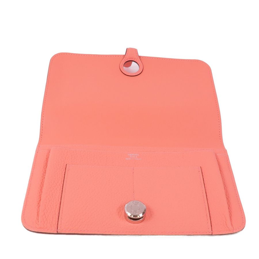 HERMES Clemence皮革Dogon銀扣長錢包Rose Candy-6