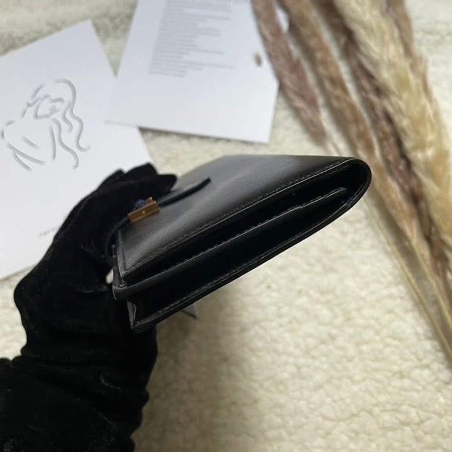 Hermes box 皮 黑金 bearn 長夾-10