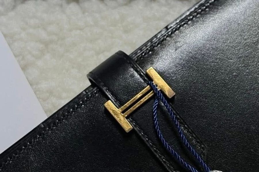 Hermes box 皮 黑金 bearn 長夾-18