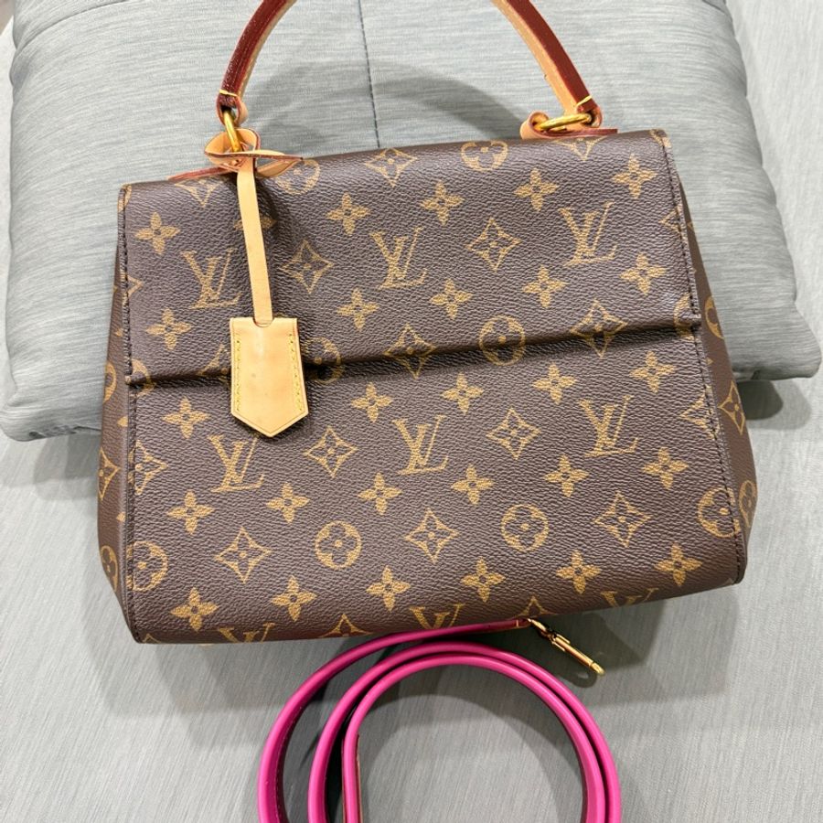 路易威登 LOUIS VUITTON Cluny BB 雙色背帶 手提 肩背包 M42738 晶片款 防塵袋原廠盒子-6