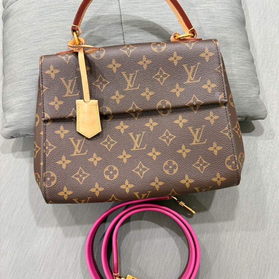 路易威登 LOUIS VUITTON Cluny BB 雙色背帶 手提 肩背包 M42738 晶片款 防塵袋原廠盒子-7