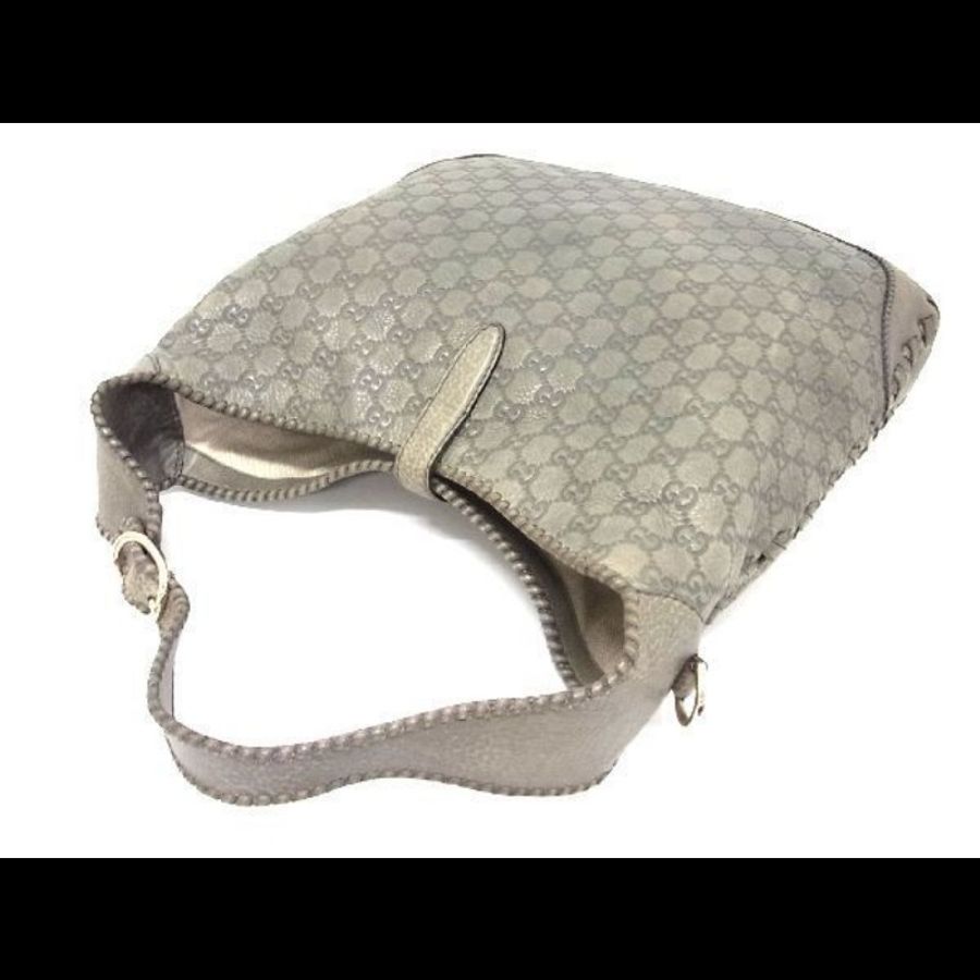GUCCI 灰色 GG LOGO皮革壓紋竹節大款賈姬包 (guccissima new jackie 218491)-1