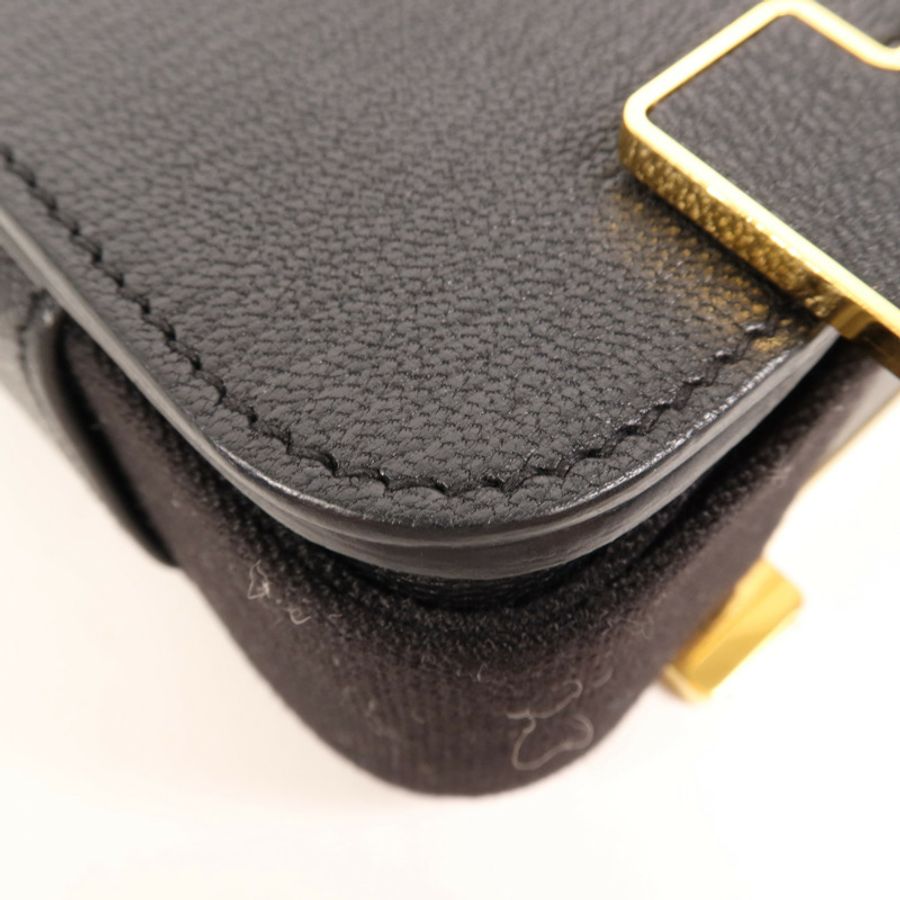 HERMES Chevre皮革Geta金扣肩背袋Noir-11
