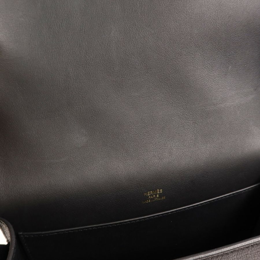 HERMES Chevre皮革Geta金扣肩背袋Noir-16