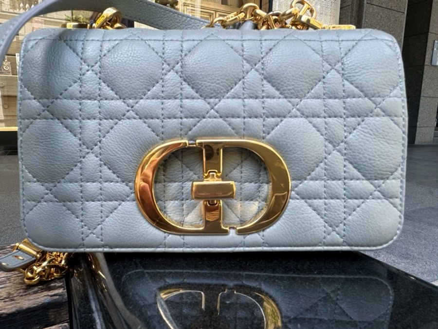 DIOR CARO 天藍色 藤格紋肩背包 小號 二手美品.-16