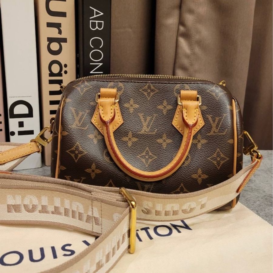 Louis Vuitton Speedy 20 老花 芯片款 有盒有套  奶茶色背帶-0