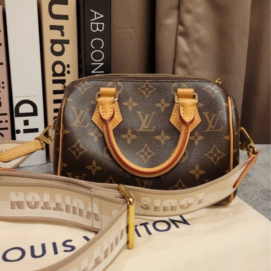 Louis Vuitton Speedy 20 老花 芯片款 有盒有套  奶茶色背帶-8