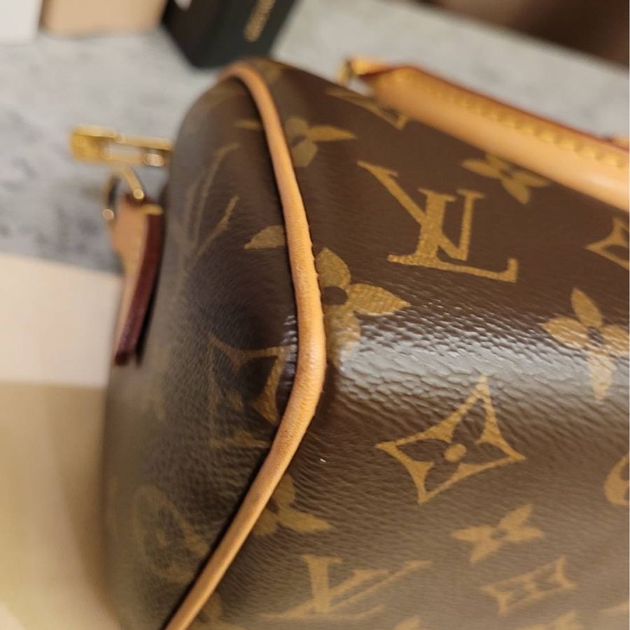 Louis Vuitton Speedy 20 老花 芯片款 有盒有套  奶茶色背帶-11