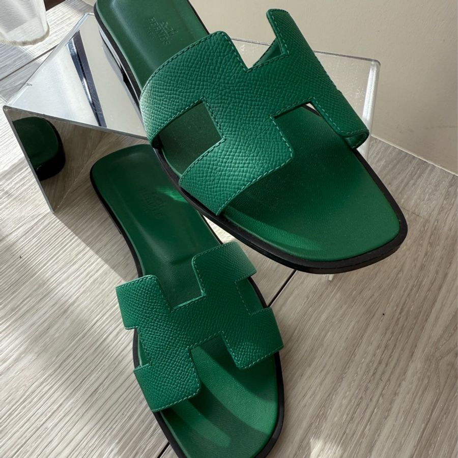 HERMES 仙人掌綠色H拖鞋 37號-3