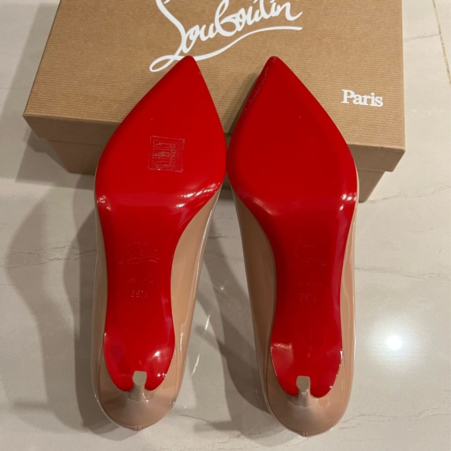 Christian Louboutin 紅底鞋 漆皮膚色高跟鞋-5