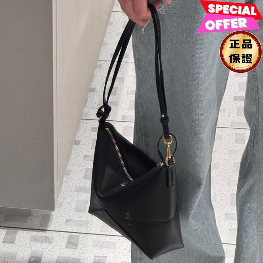 🎉新品好折扣✨Loewe 亮面納帕小牛皮 Puzzle Fold Pouch包 黑色-0