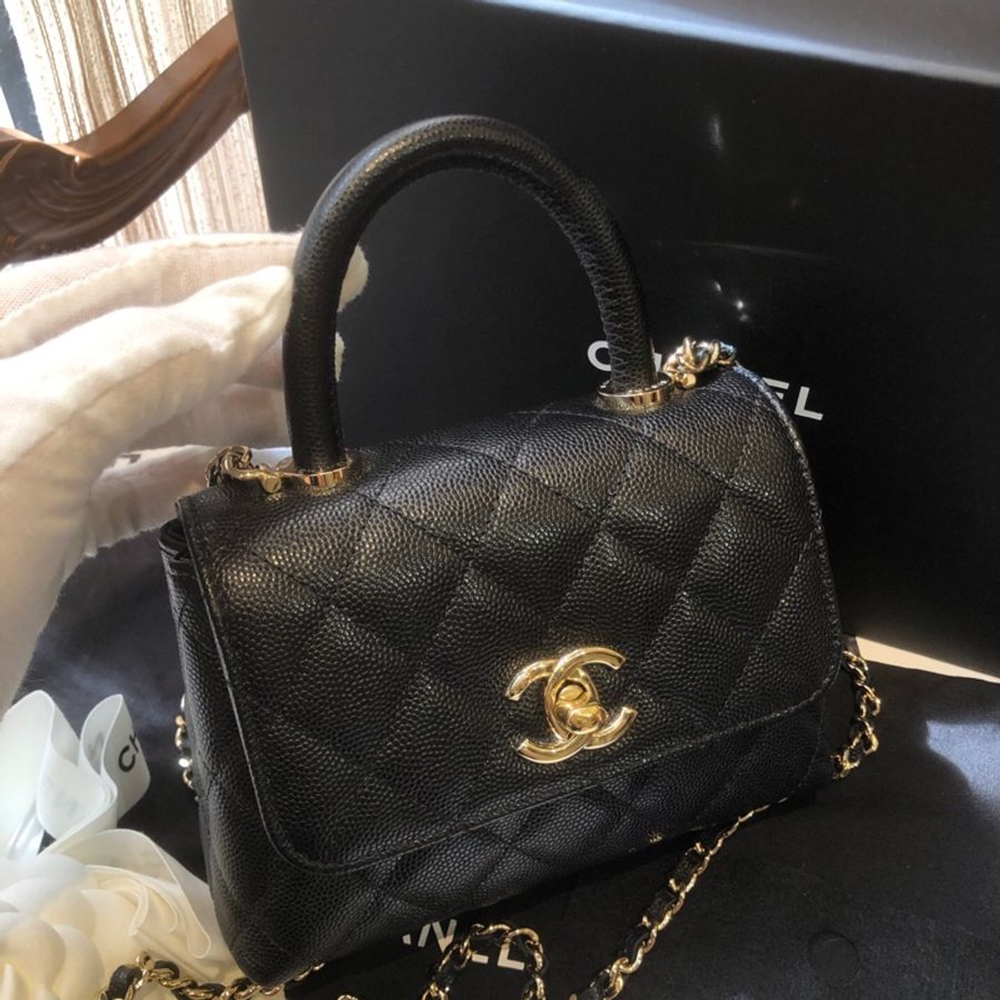 Chanel 香奈儿黑色淡金 coco handle nano手提斜挎包 芯片款-1