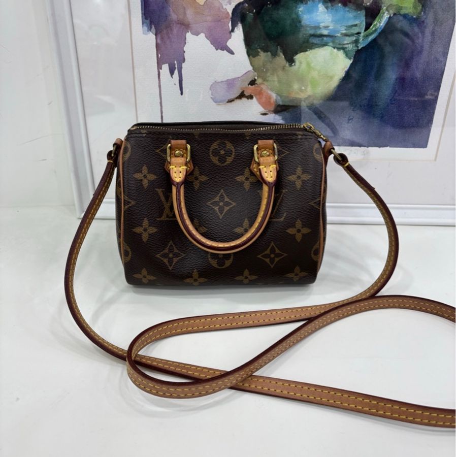 LV路易威登經典老花speedy nano(舊款不可調節肩帶)手提斜背包。 20年編碼-1