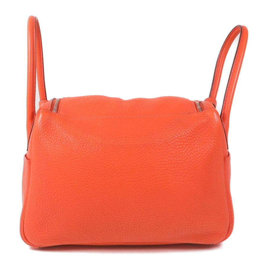 HERMES Clemence皮革Lindy 26銀扣手挽肩背兩用袋Orange Poppy-1