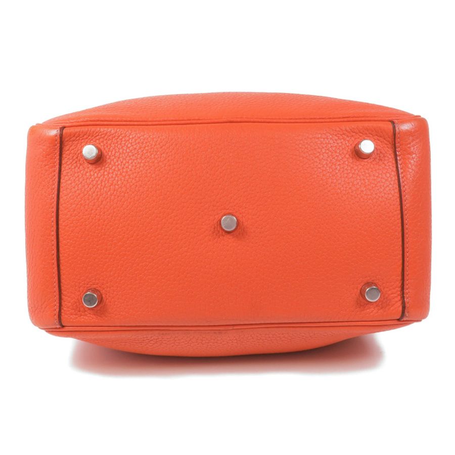 HERMES Clemence皮革Lindy 26銀扣手挽肩背兩用袋Orange Poppy-3