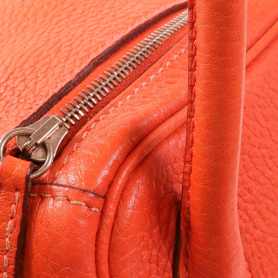 HERMES Clemence皮革Lindy 26銀扣手挽肩背兩用袋Orange Poppy-13