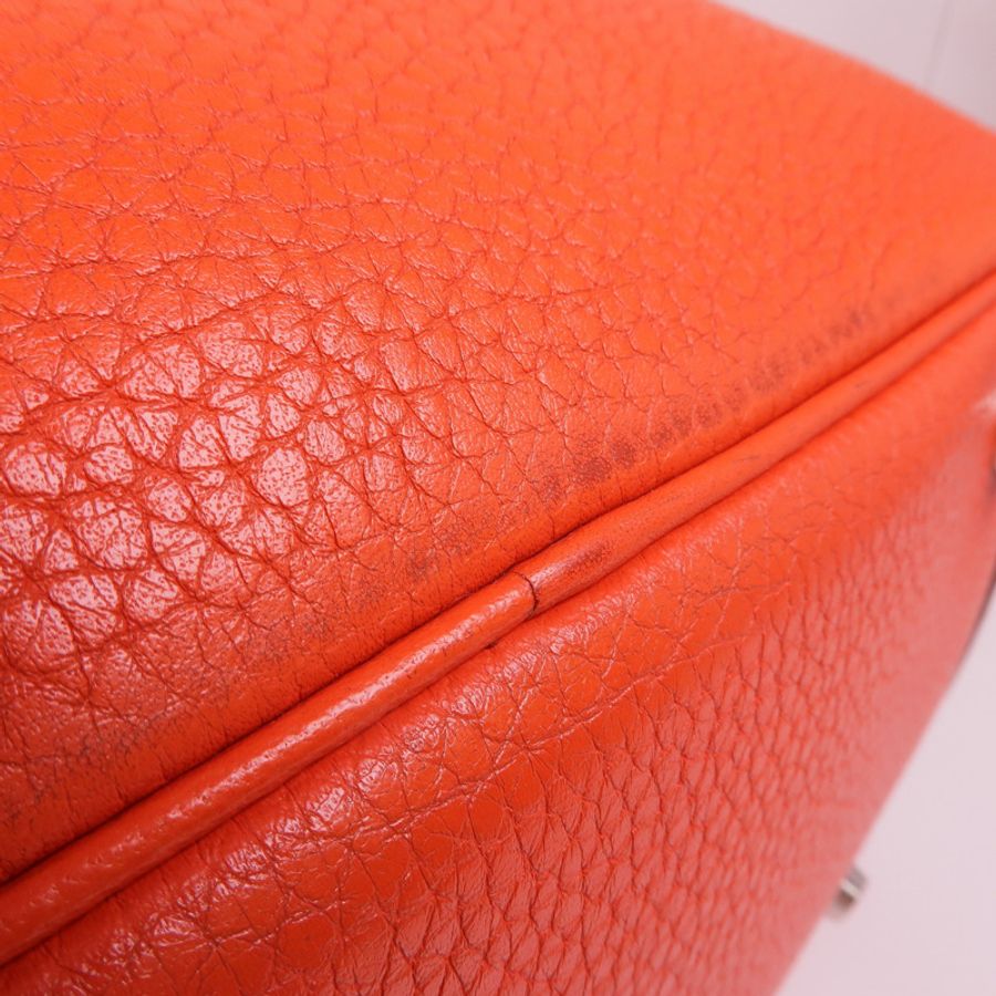 HERMES Clemence皮革Lindy 26銀扣手挽肩背兩用袋Orange Poppy-19