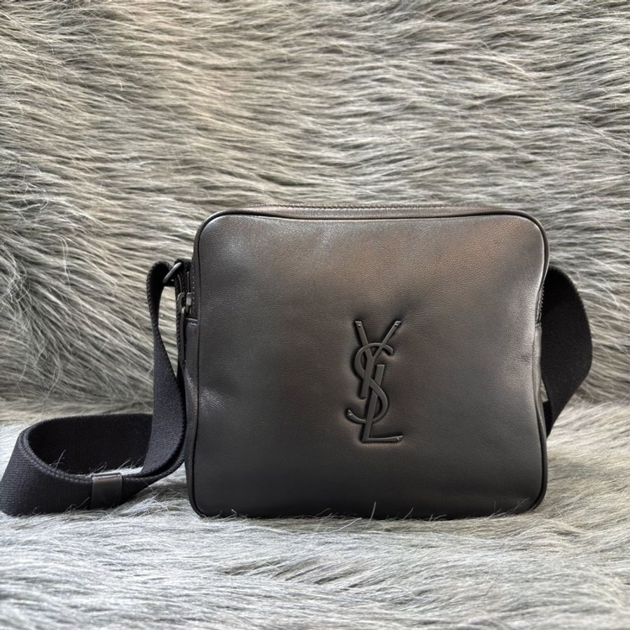 YSL 819279 NIKI 黑色 全皮 滑面 雙拉鍊 斜背包 相機包 方塊包 巧克力包 肩背包 側背包-0