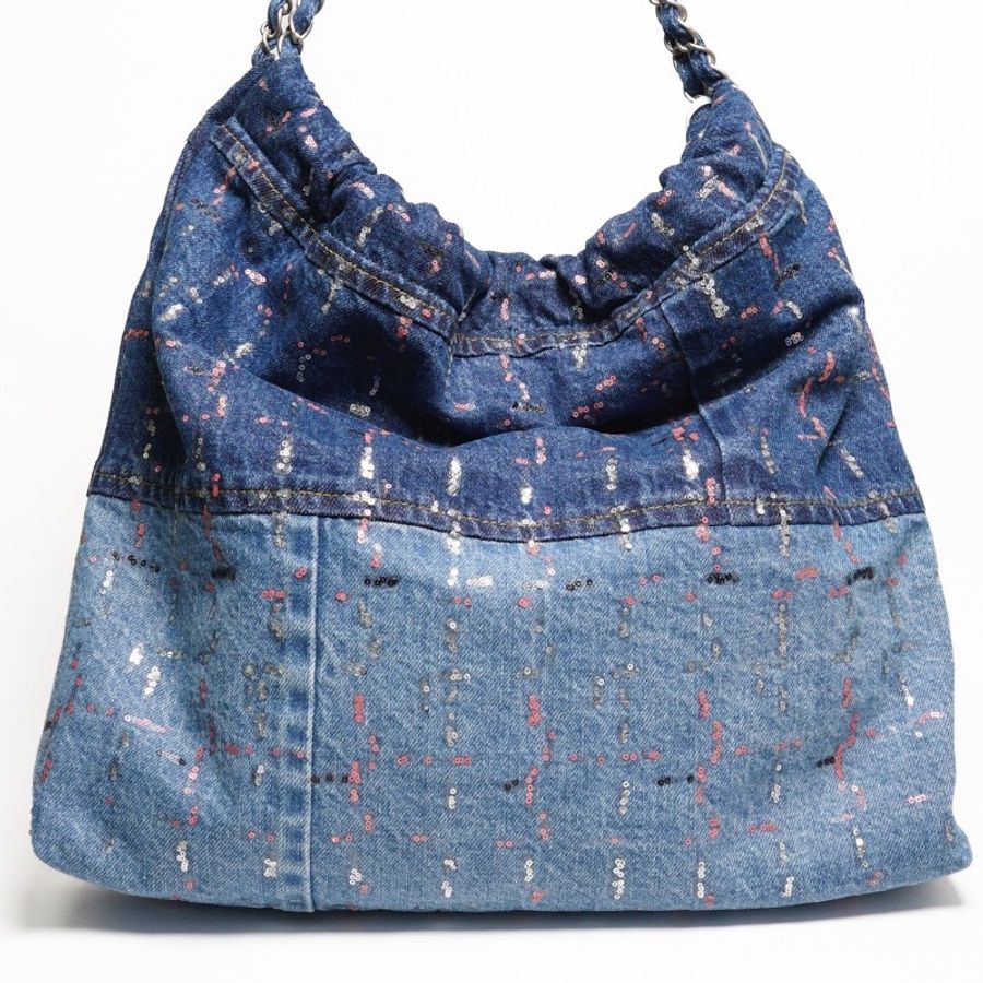 Chanel 23A 22bag 亮片牛仔流浪包(附小包)-1