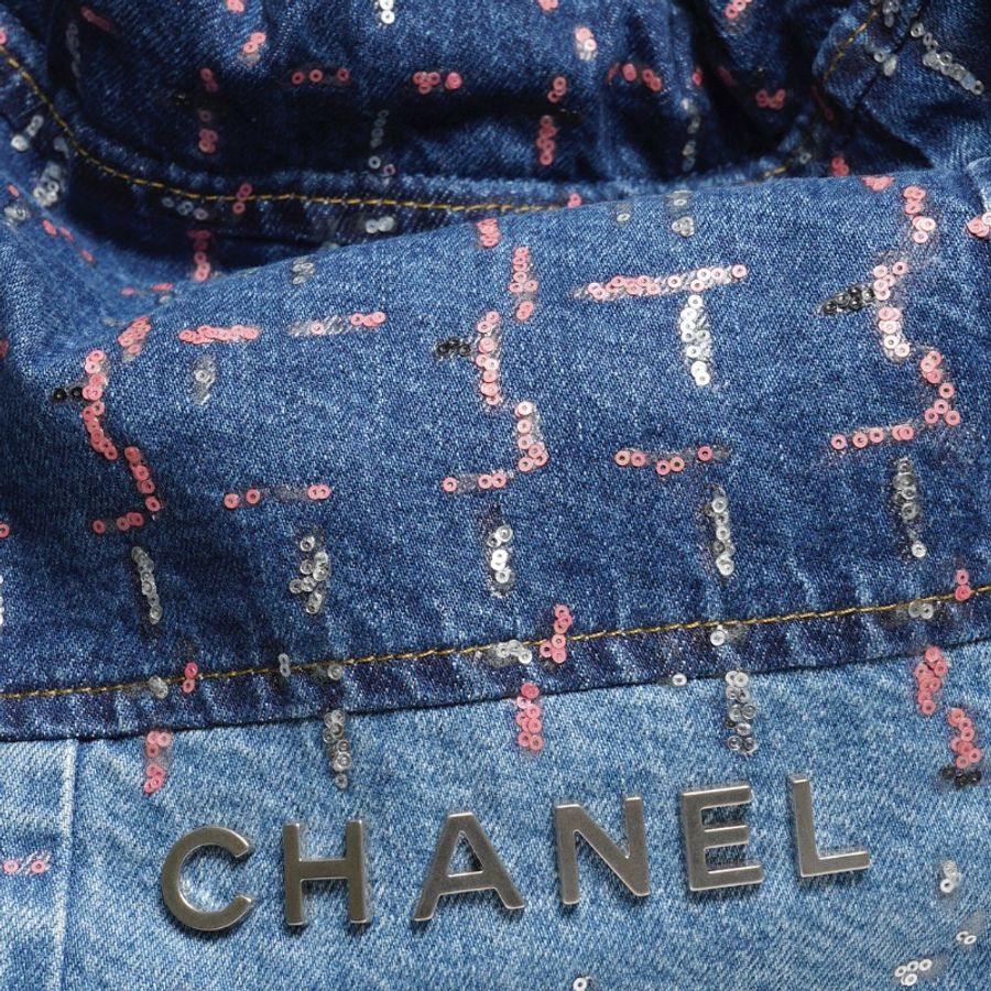 Chanel 23A 22bag 亮片牛仔流浪包(附小包)-14