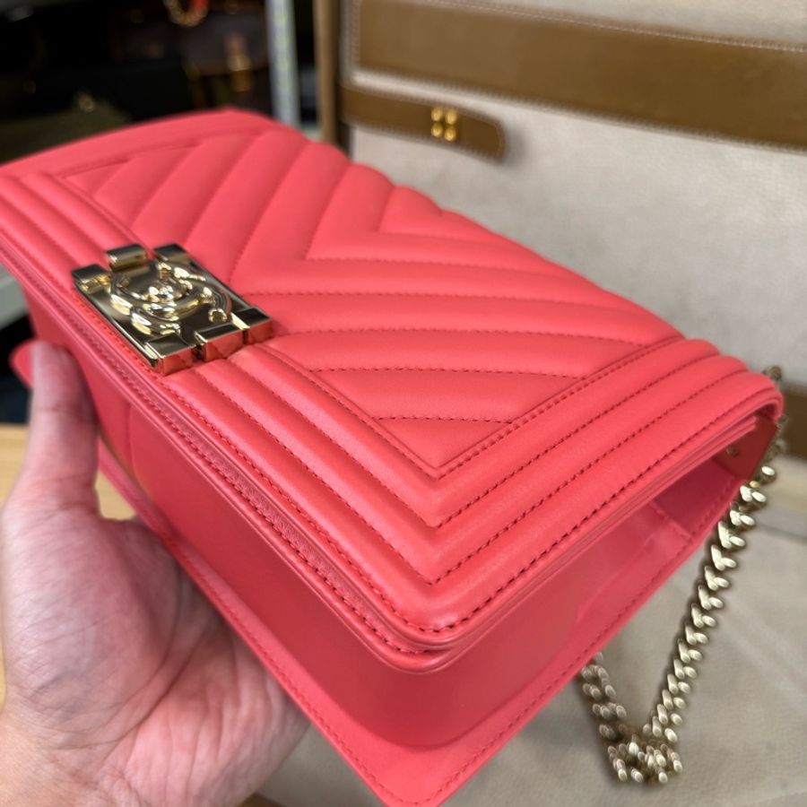 CHANEL 粉紅橘山形BOY25金鏈包🧡🩷包況極新-6