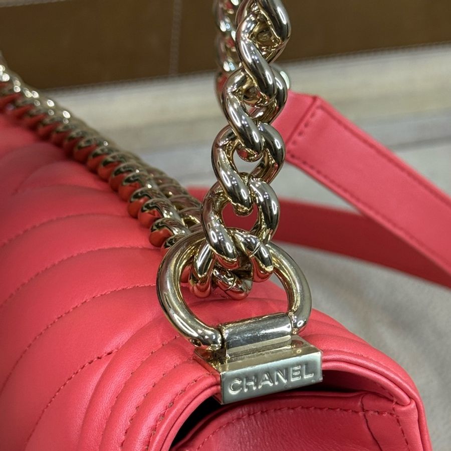 CHANEL 粉紅橘山形BOY25金鏈包🧡🩷包況極新-16
