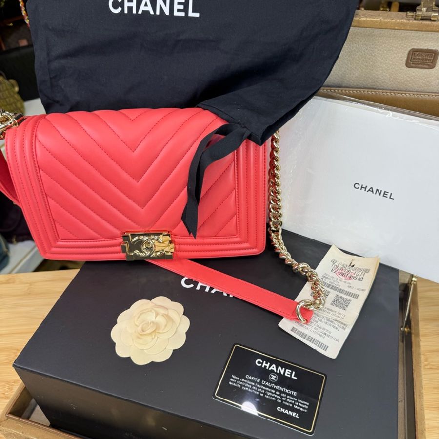 CHANEL 粉紅橘山形BOY25金鏈包🧡🩷包況極新-26