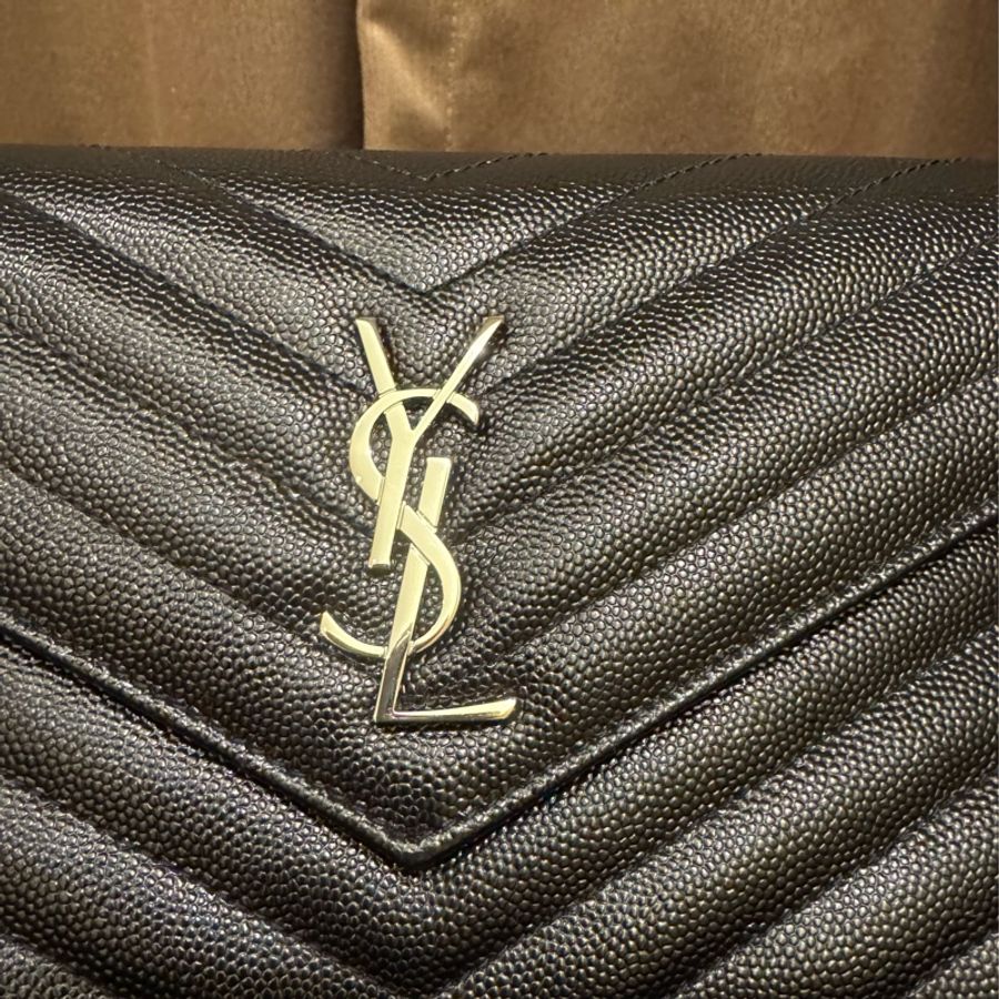 YSL 魚子醬信封式WOC 黑銀 19公分大全配台灣購證-3